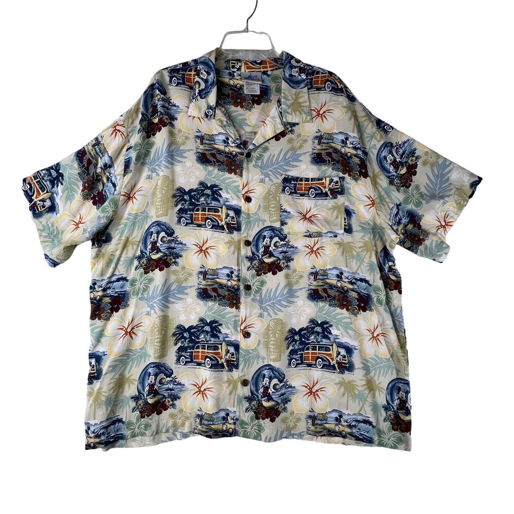DISNEYLAND RESORT Mickey Mouse Hawaiian Shirt Mens XXL Rayon Aloha Surf Tiki
